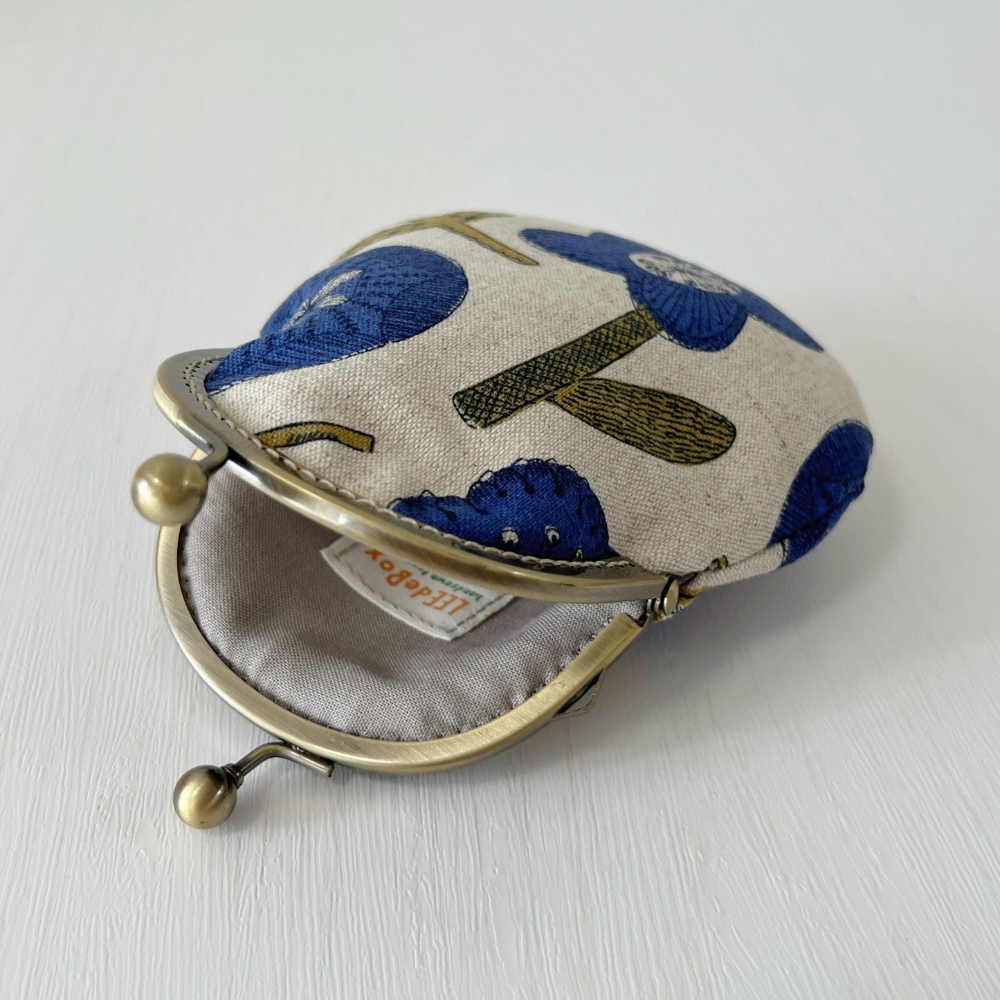 Blue Abstract Floral - Handmade Fabric Kiss Lock Purse