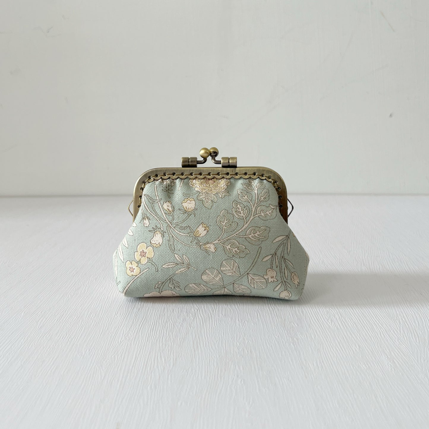 Soft Green Vintage Garden - Handmade Fabric Kiss Lock Purse