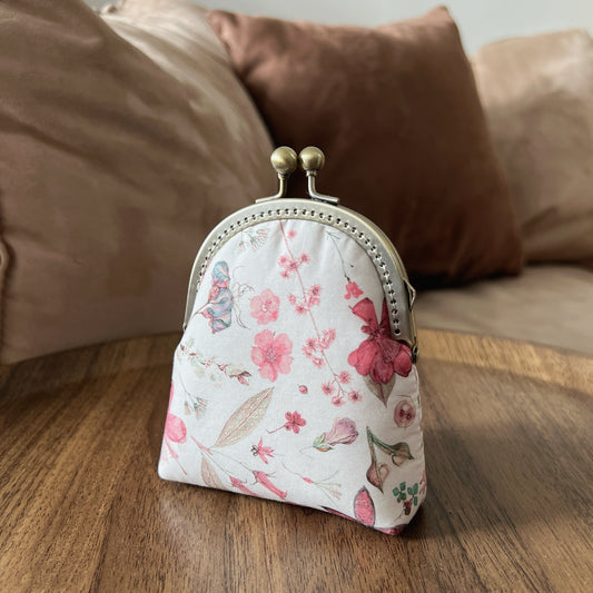 Tana Lawn Pink Floral Eve - Handsewn Fabric Kiss Lock Purse