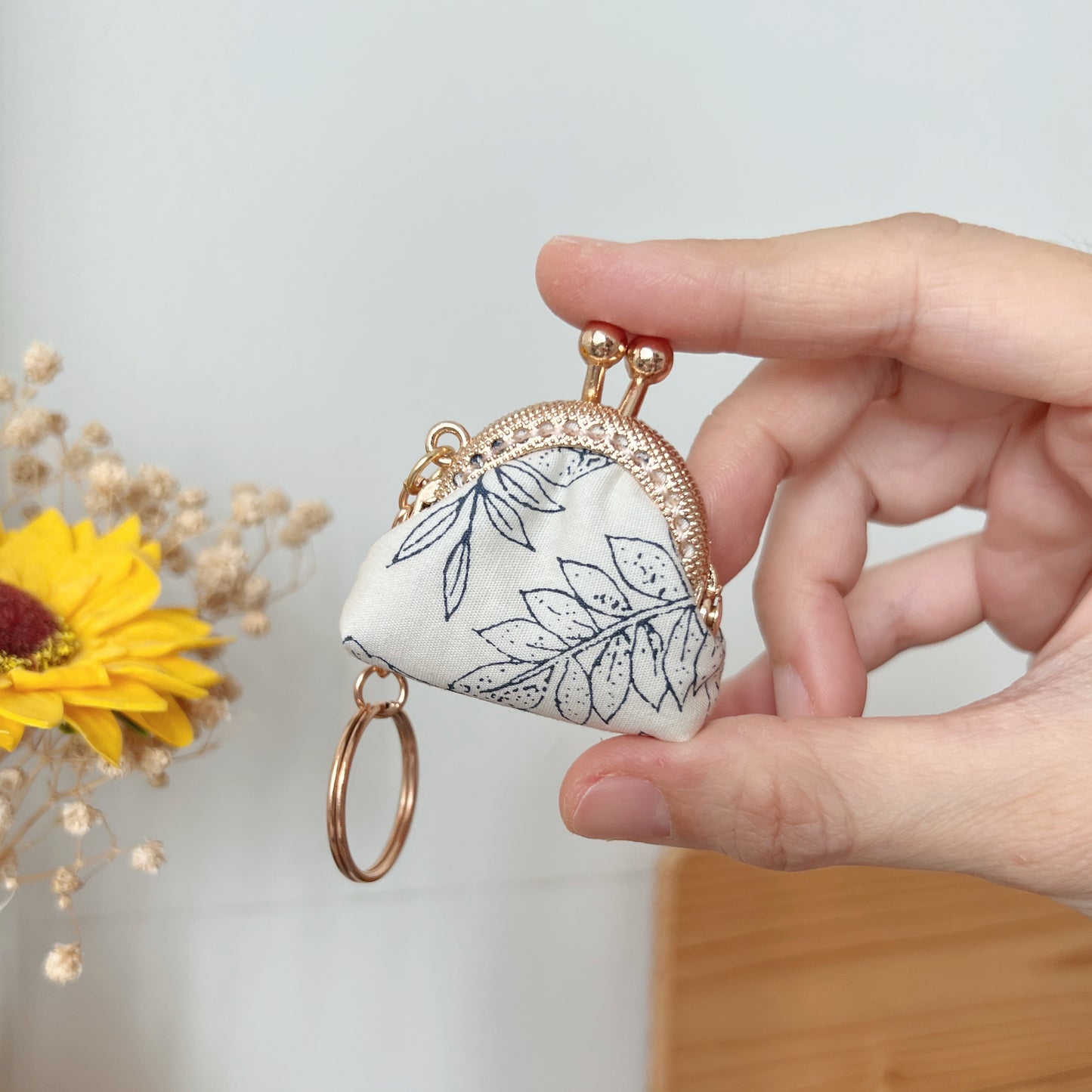 White Forest - Handmade Mini Tiny Fabric Kiss Lock Purse Keychain