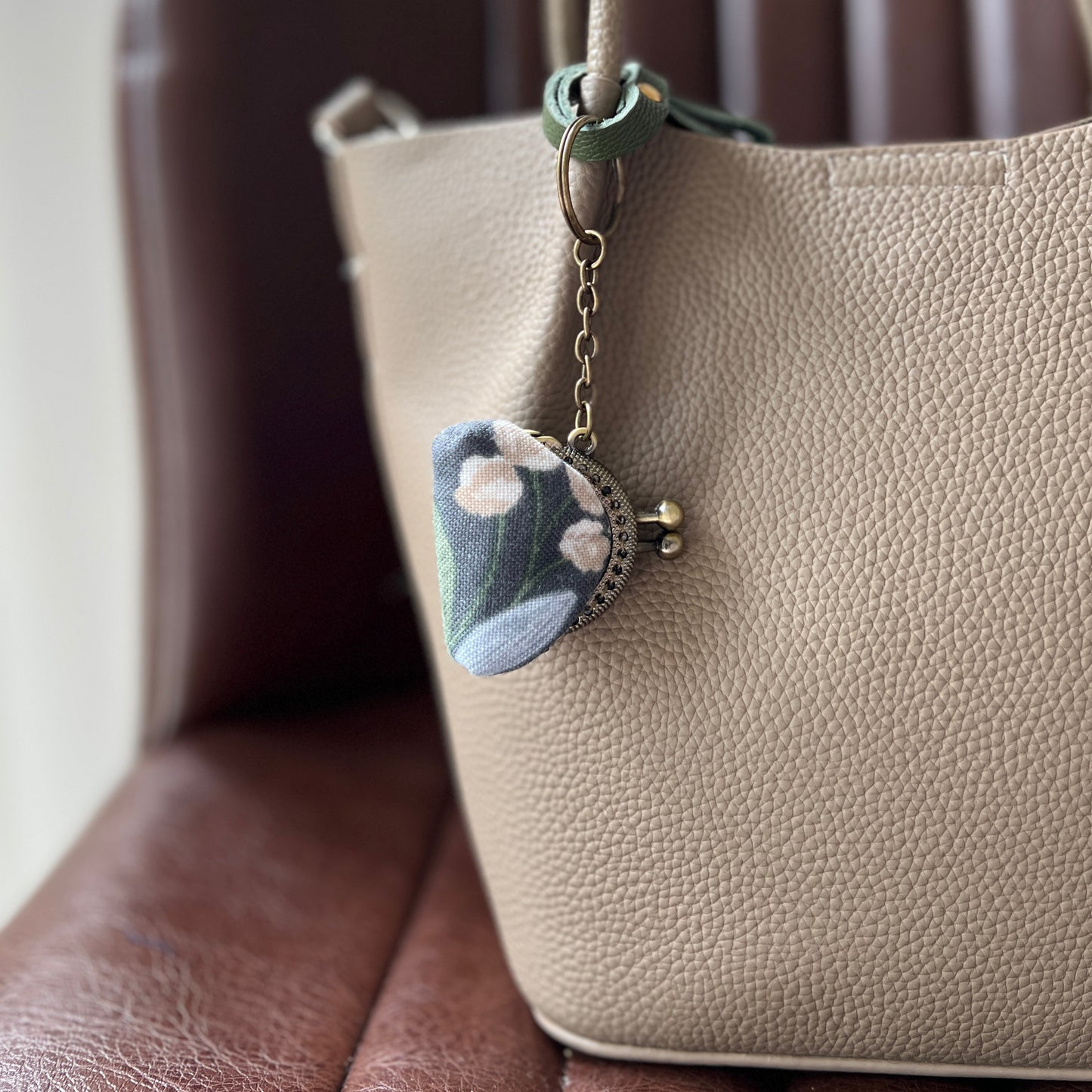 Gray Yellow Berries - Handsewn Mini Tiny Kiss Lock Purse Keychain