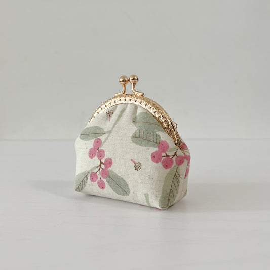 Handmade Kiss Lock Change Purse - Summer Pink Berries Linen