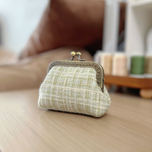 Green Bouclé Tweed - Handmade Fabric Kiss Lock Purse
