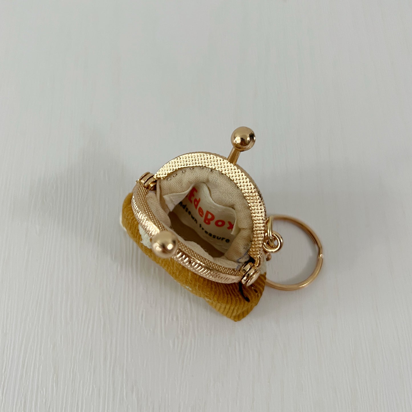 Mustard Yellow Cats Corduroy - Handsewn Tiny Kiss Lock Purse Keychain