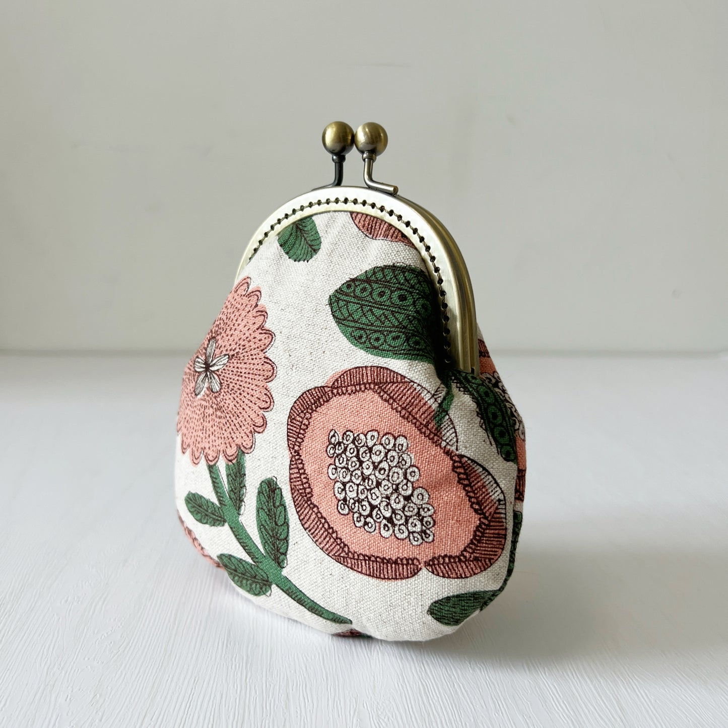 Pink Abstract Floral - Handmade Fabric Kiss Lock Purse