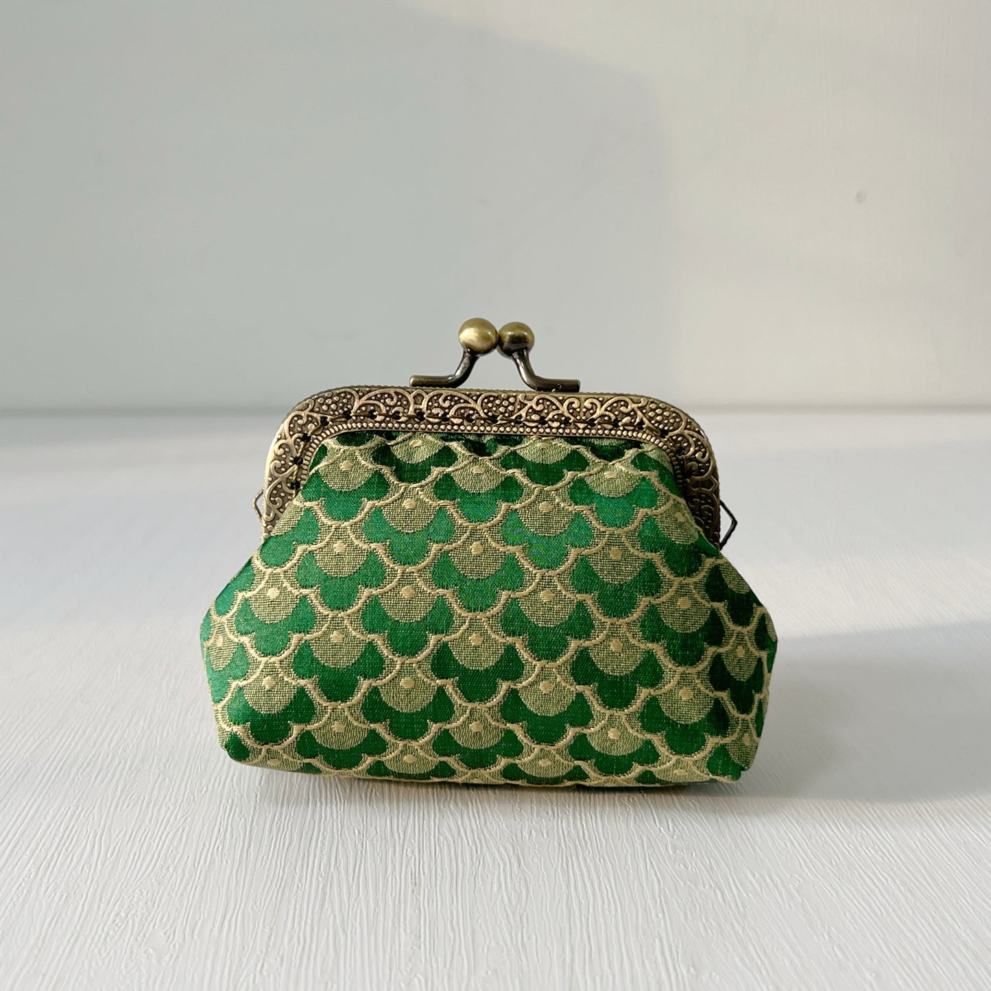 Green Dragon Scales - Handmade Fabric Kiss Lock Coin Purse
