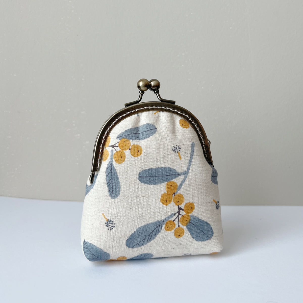 Vintage Yellow Berries - Handmade Fabric Kiss Lock Purse