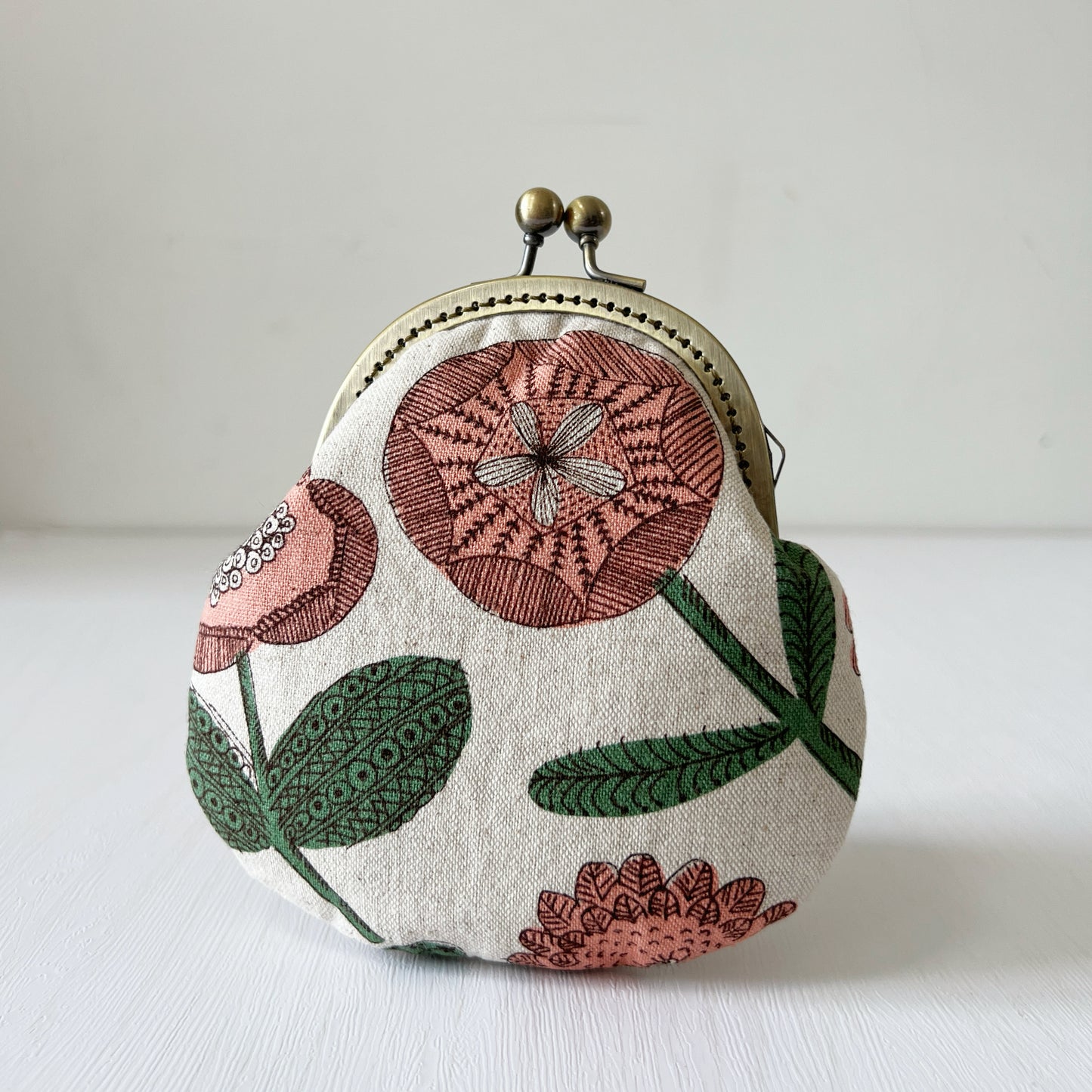 Pink Abstract Floral - Handmade Fabric Kiss Lock Purse