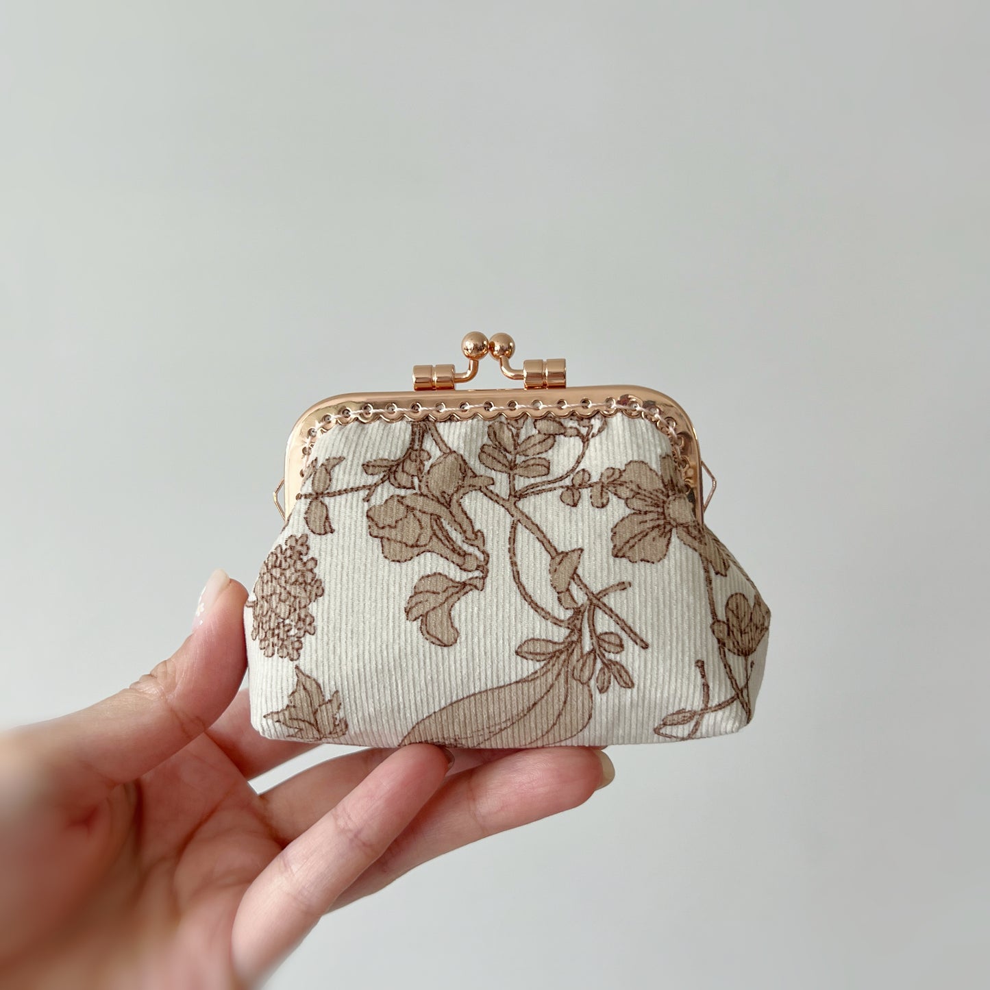Khaki Floral - Handmade Fabric Kiss Lock Purse