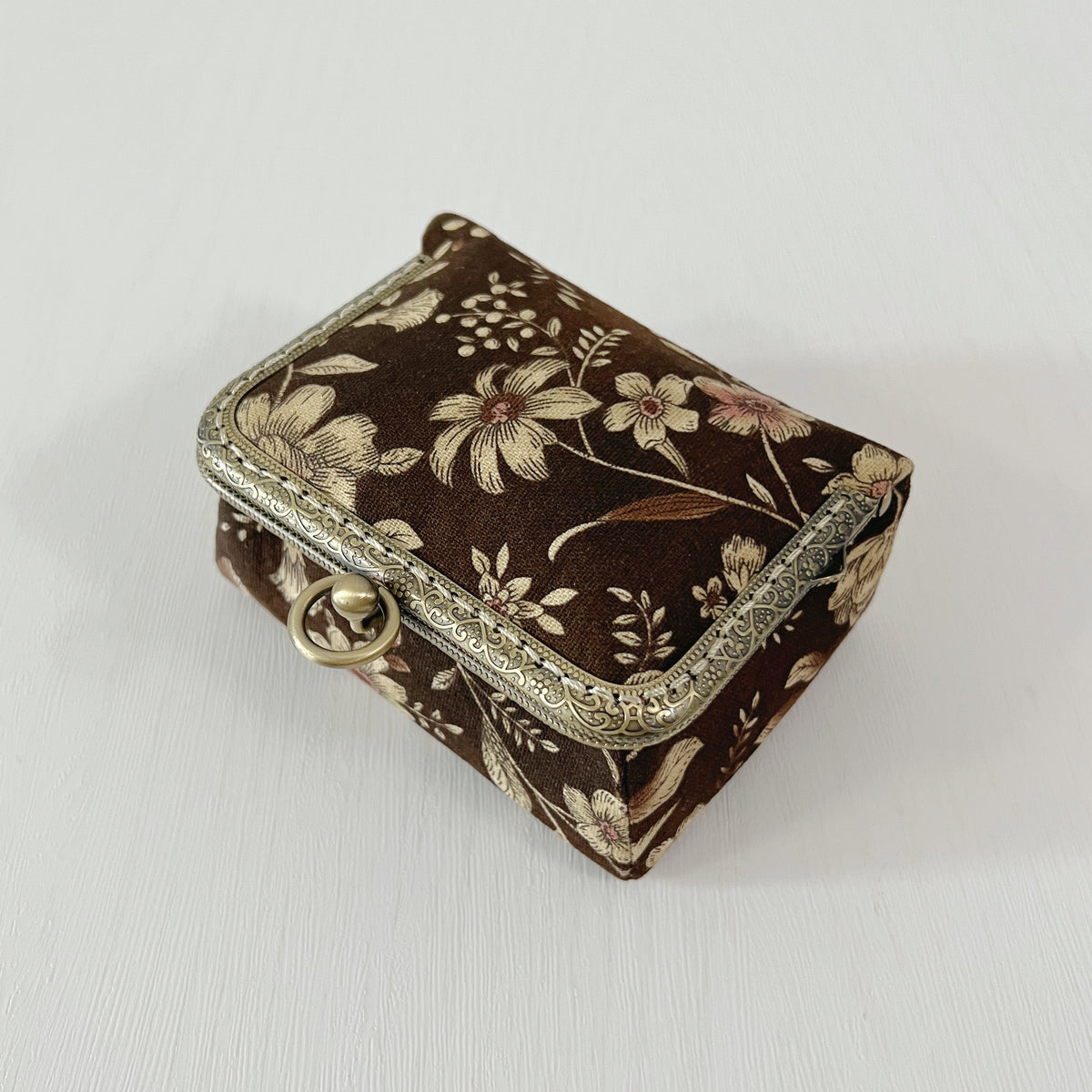 Handmade Kiss Lock Jewellery Box - Vintage Brown Garden - Small storage box