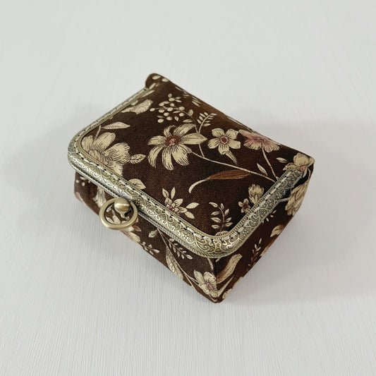 Handmade Kiss Lock Jewellery Box - Vintage Brown Garden - Small storage box