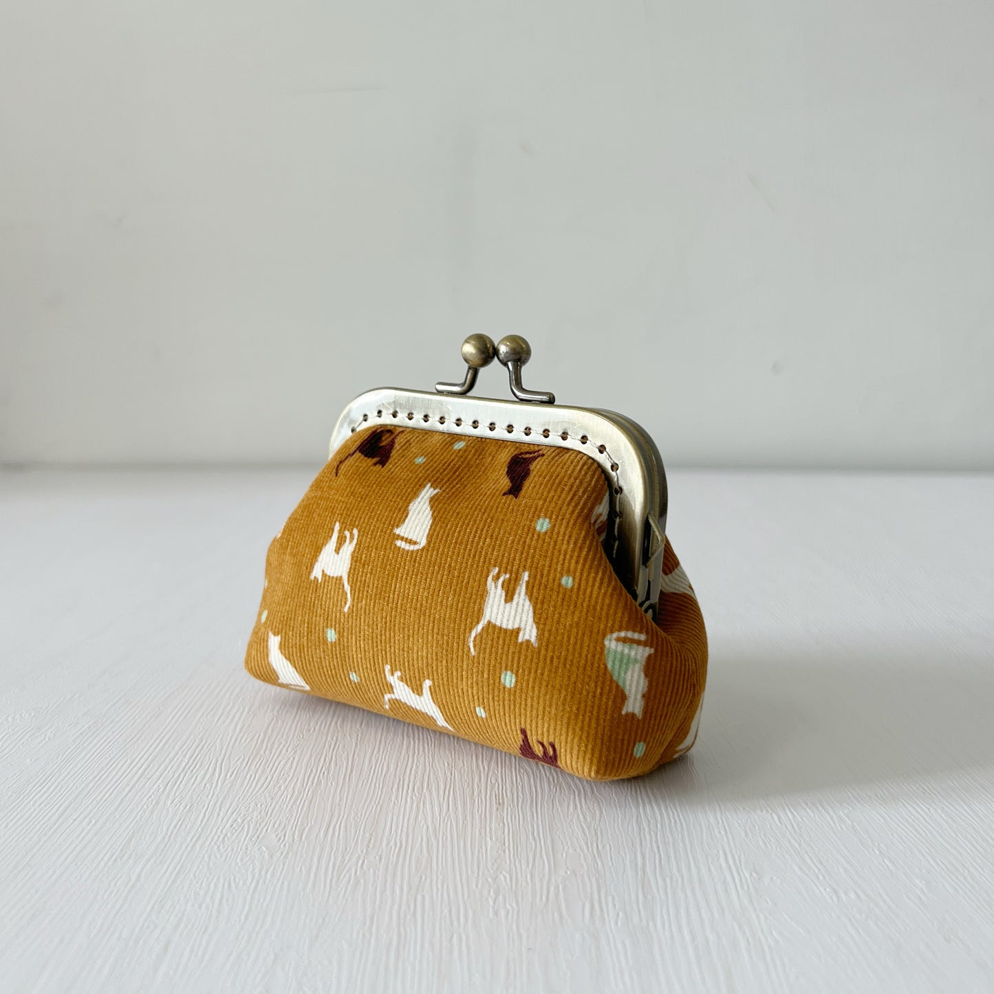 Ginger Cats Corduroy Fabric Purse - Handsewn Kiss Lock Purse