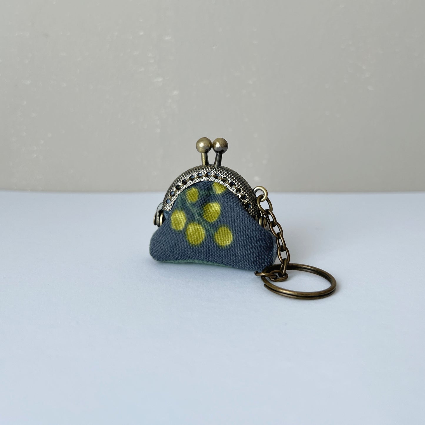Gray Yellow Berries - Handsewn Mini Tiny Kiss Lock Purse Keychain