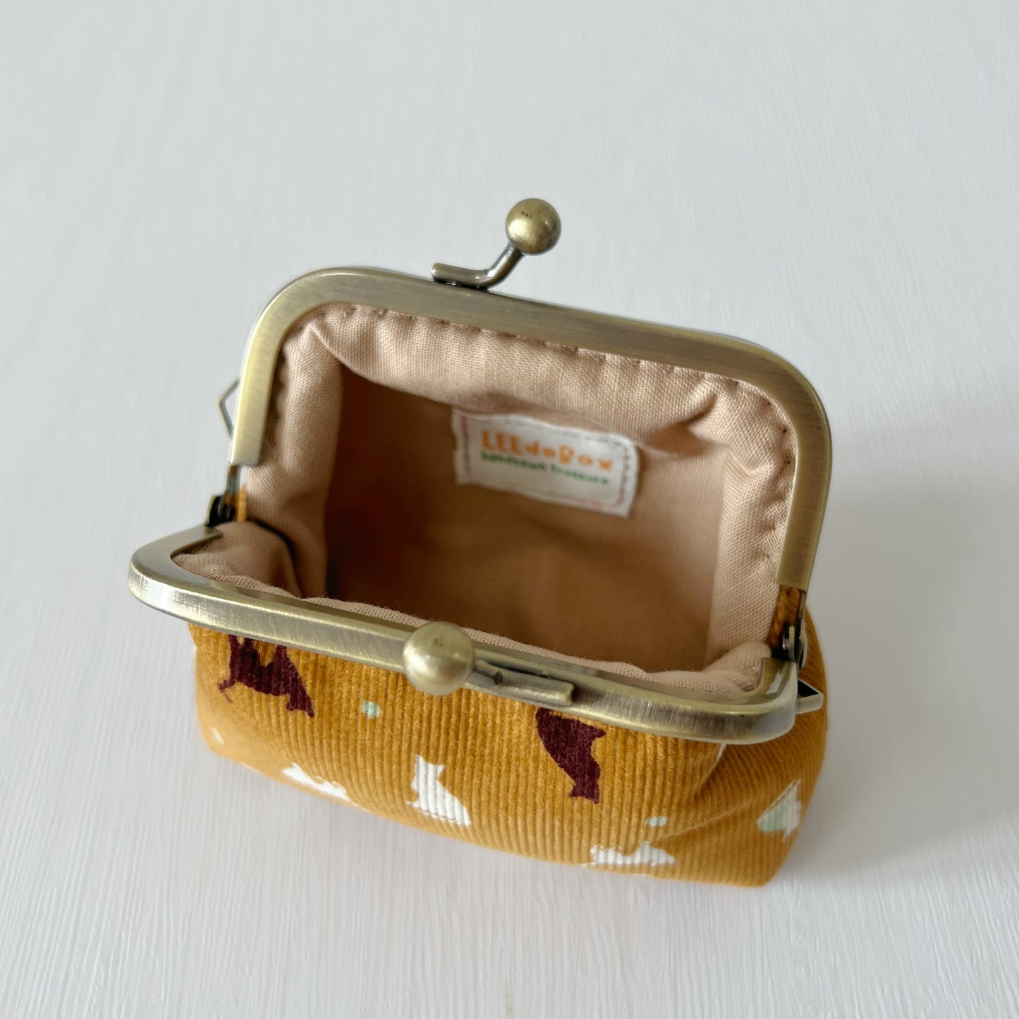 Ginger Cats Corduroy Fabric Purse - Handsewn Kiss Lock Purse