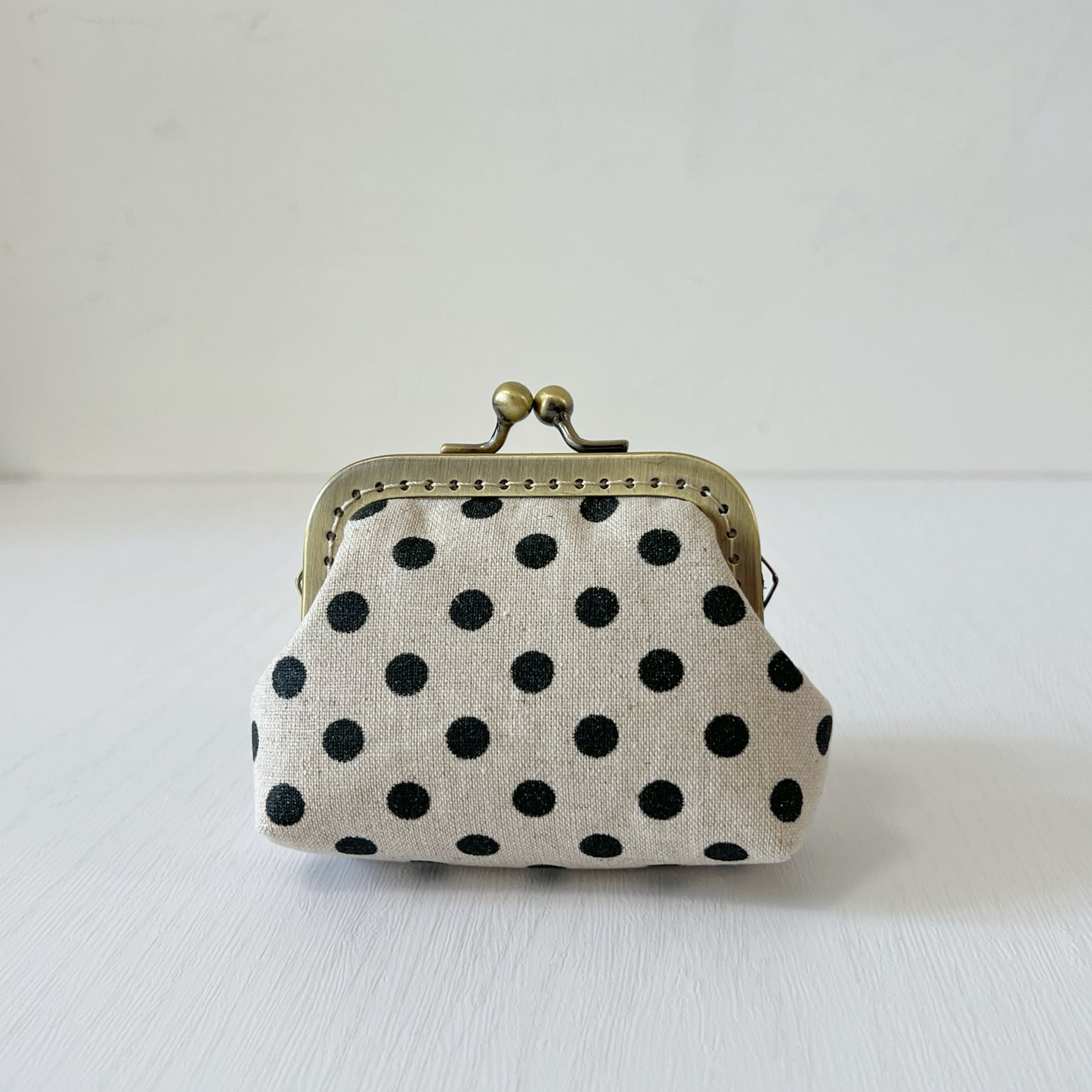 Black Polka Dots - Handmade Fabric Kiss Lock Purse