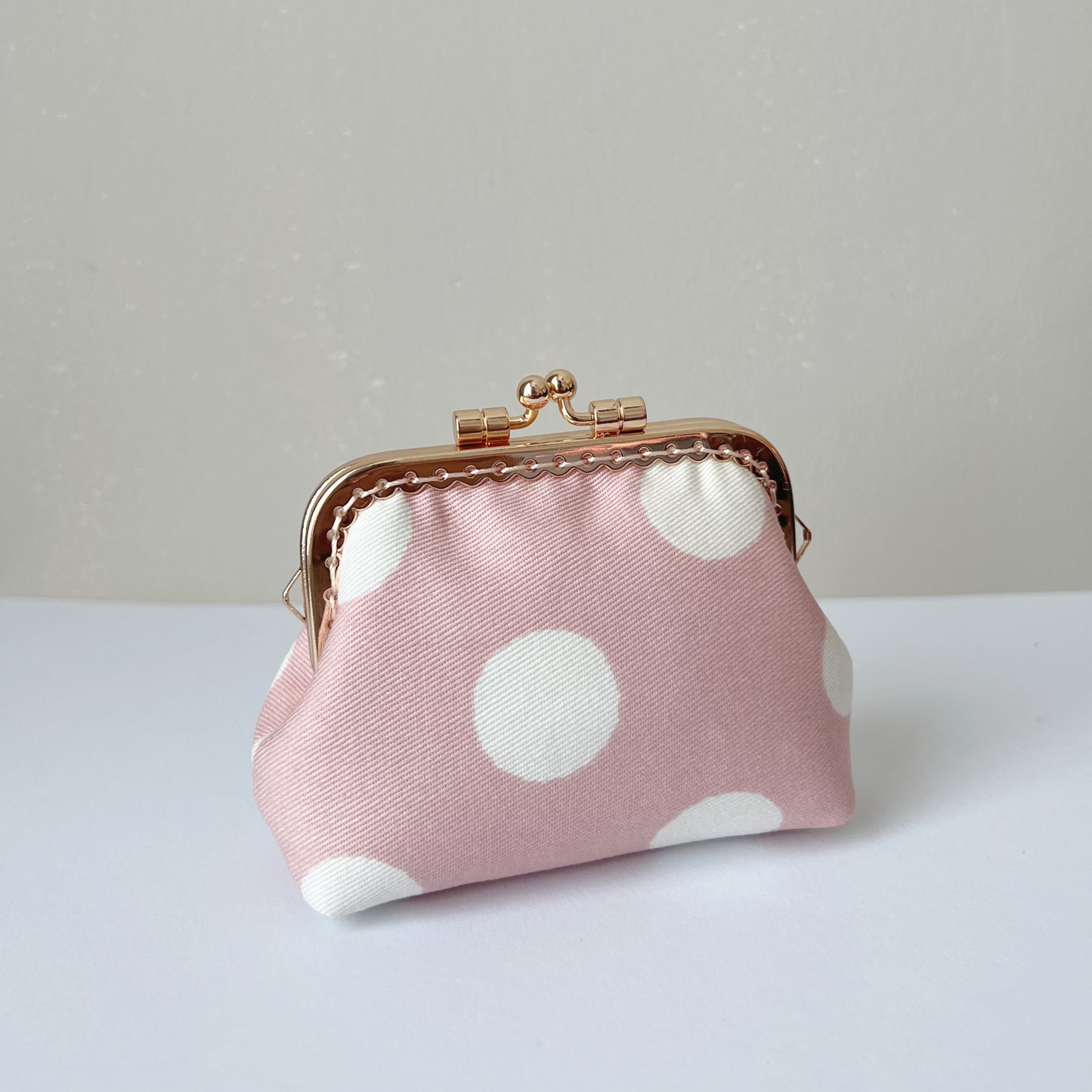 Pink Big Polka Dots - Handmade Kiss Lock Coin Purse