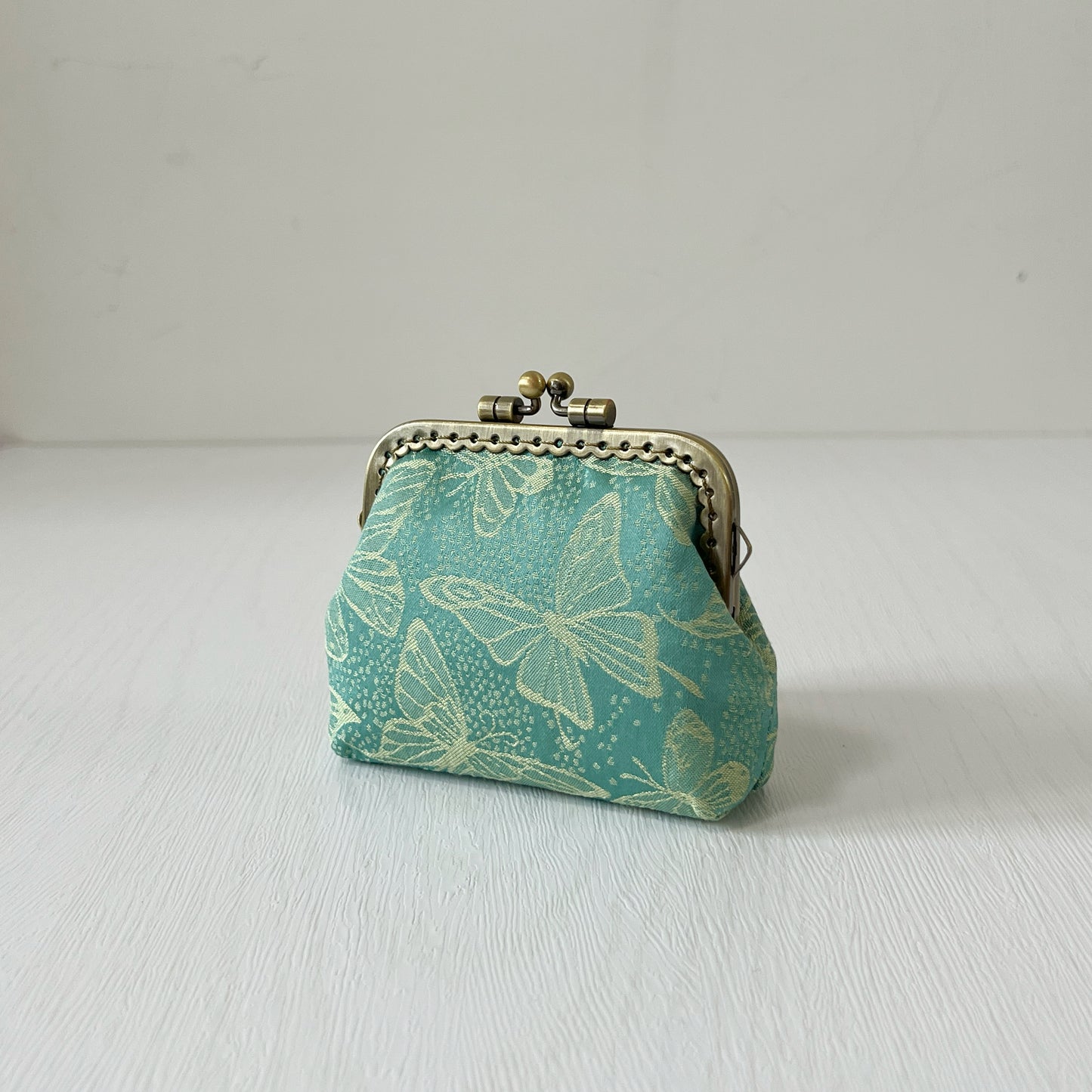 Green Butterflies - Handmade Fabric Kiss Lock Coin Purse