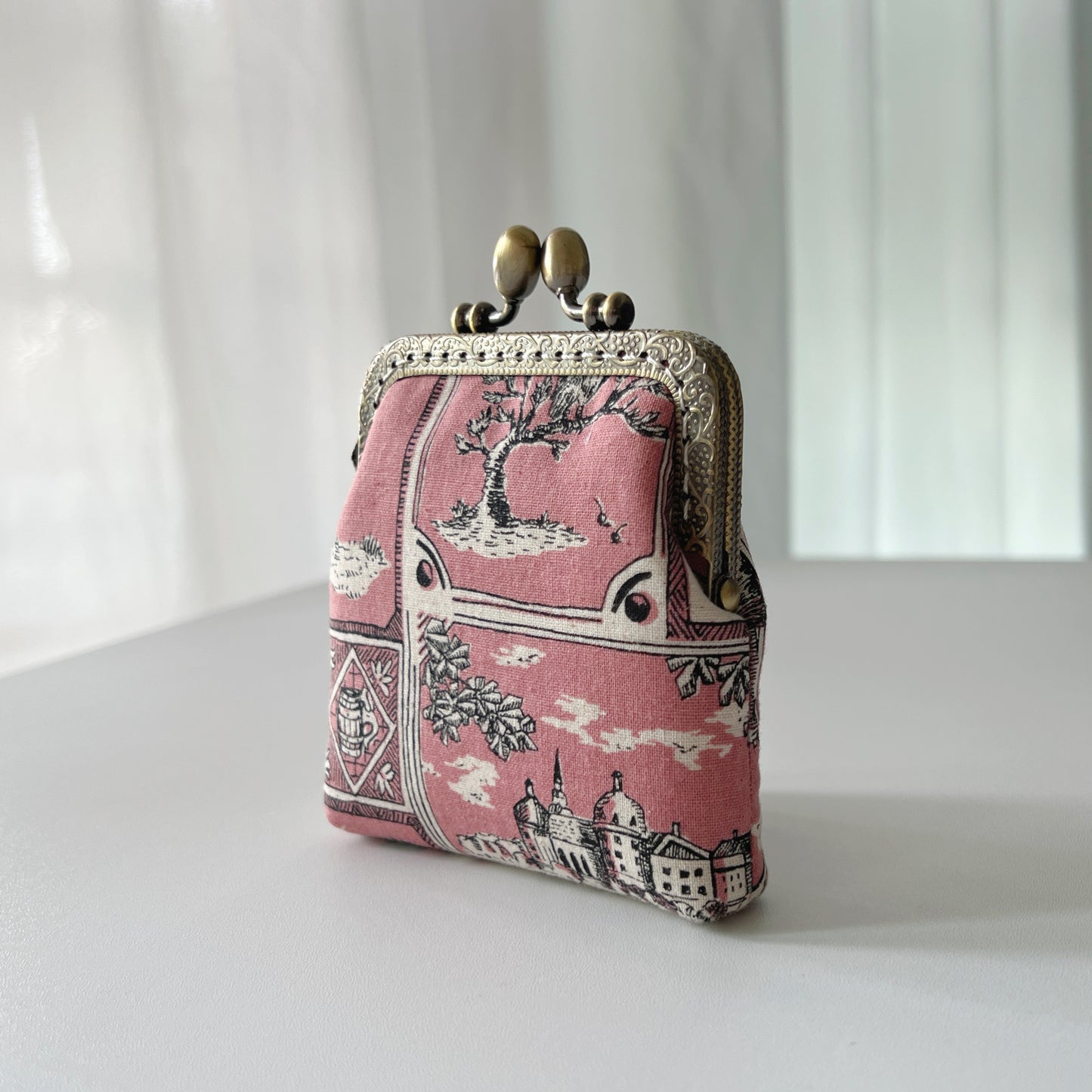 Handsewn Kiss Lock Card Holder - Old Pink Castle