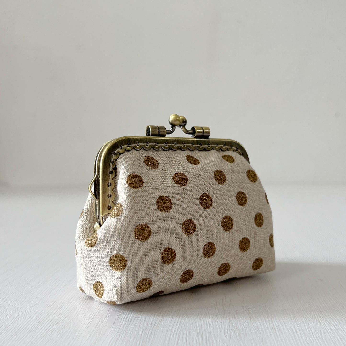 Gold Polka Dots - Handmade Fabric Kiss Lock Purse