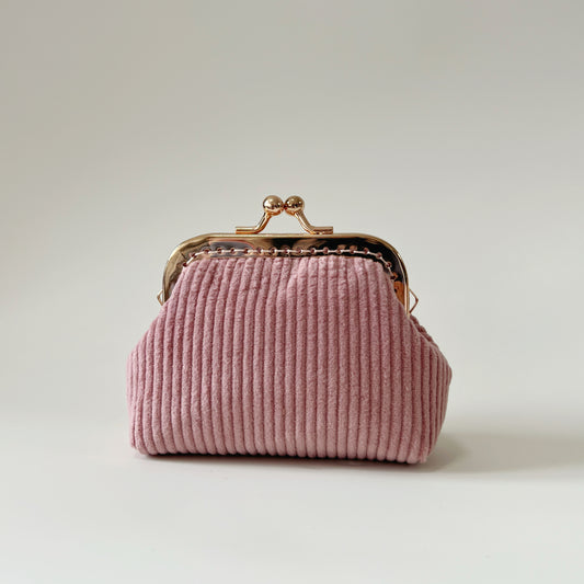 Vintage Pink Corduroy- Handmade Kiss Lock Fabric Purse