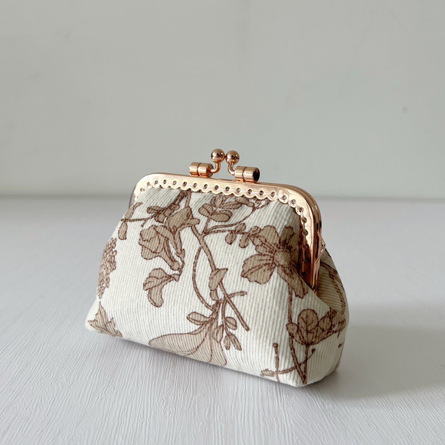Khaki Floral - Handmade Fabric Kiss Lock Purse