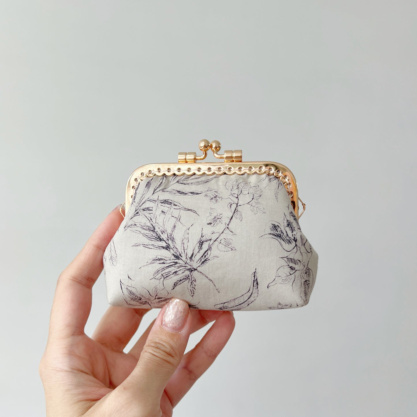 Tana Lawn Beige Forest - Handmade Fabric Kiss Lock Purse