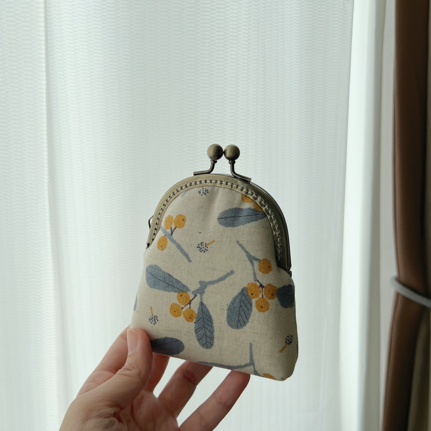 Vintage Yellow Berries - Handmade Fabric Kiss Lock Purse