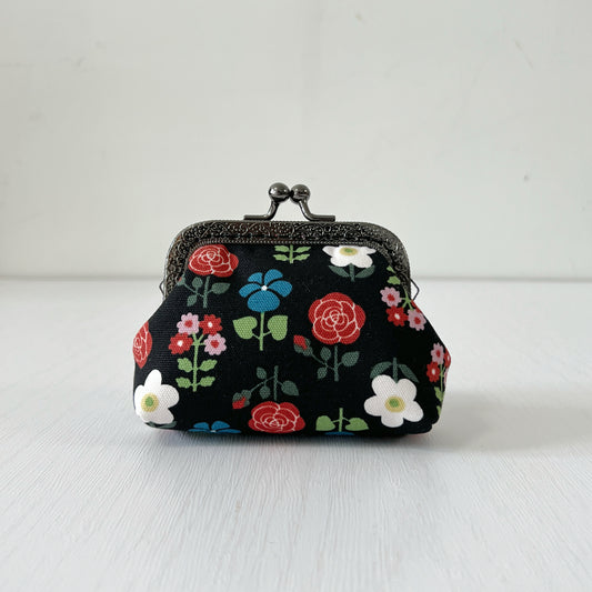 Black Retro Florals - Handmade Fabric Kiss Lock Purse