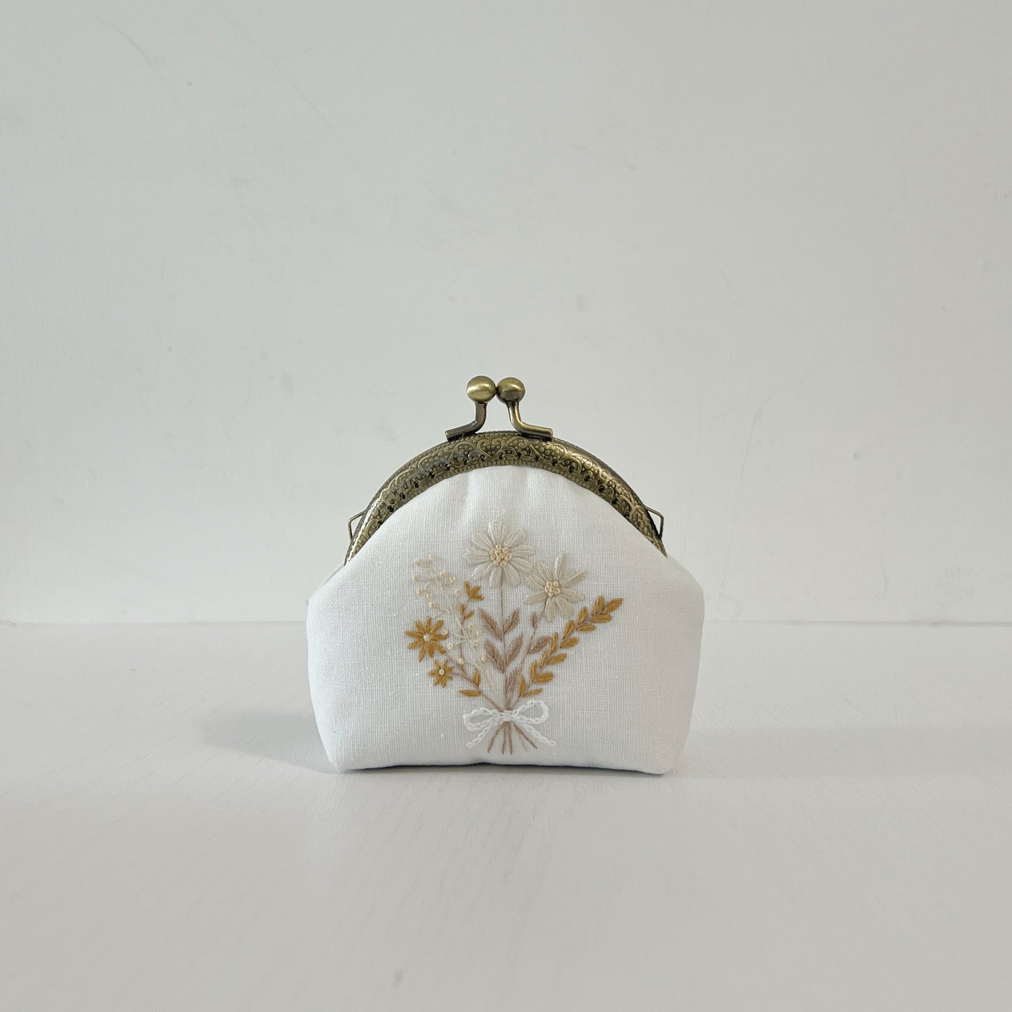 Handsewn Round Kiss Lock Coin Purse - Floral Butterfly Embroidery