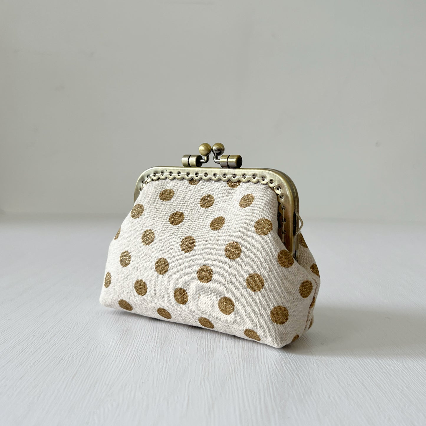 Gold Polka Dots - Handmade Fabric Kiss Lock Purse