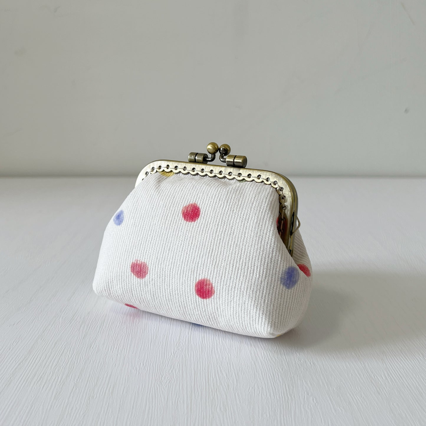 Pastel Rainbow Polka Dots - Handmade Corduroy Fabric Kiss Lock Purse