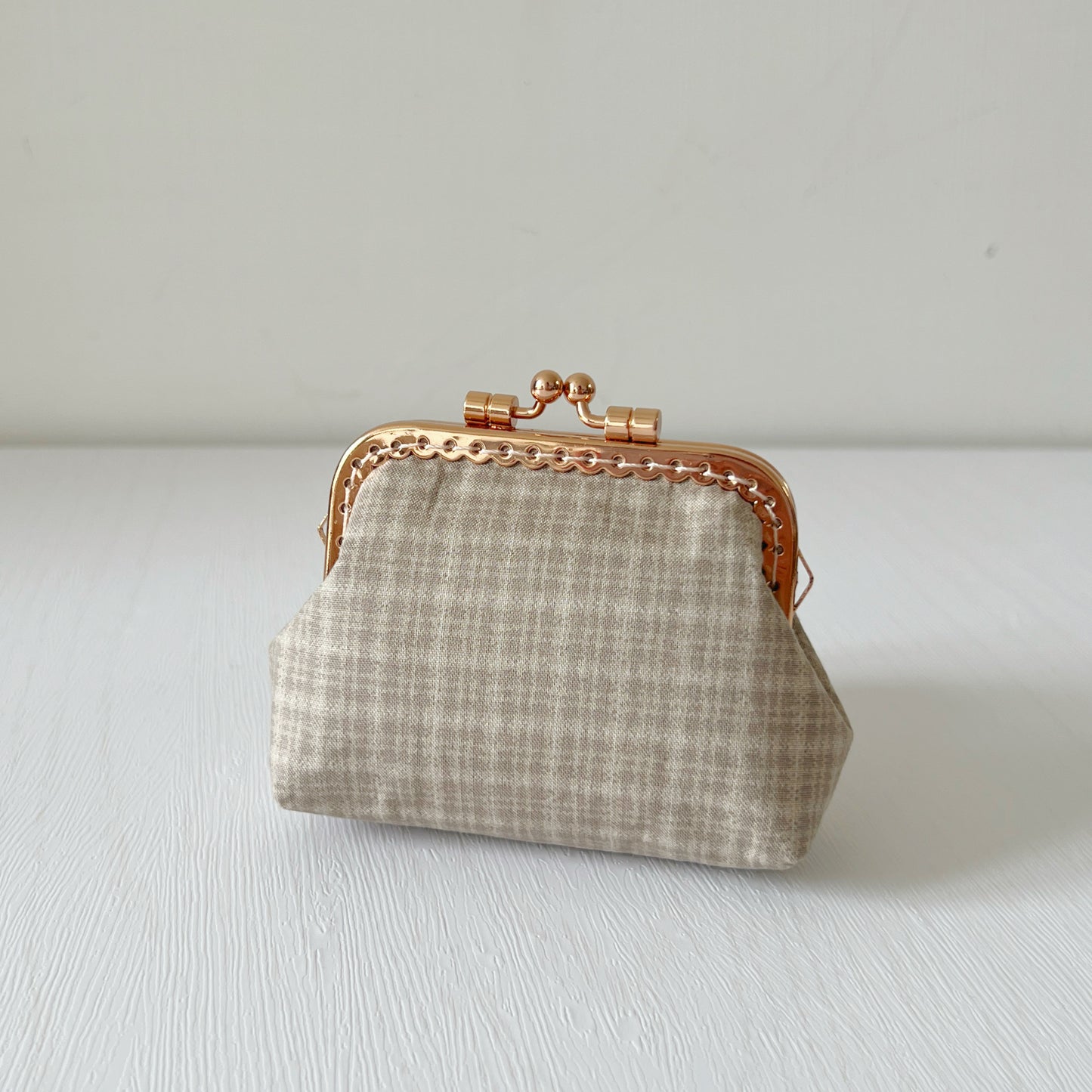 Beige Tartan - Handmade Fabric Kiss Lock Purse