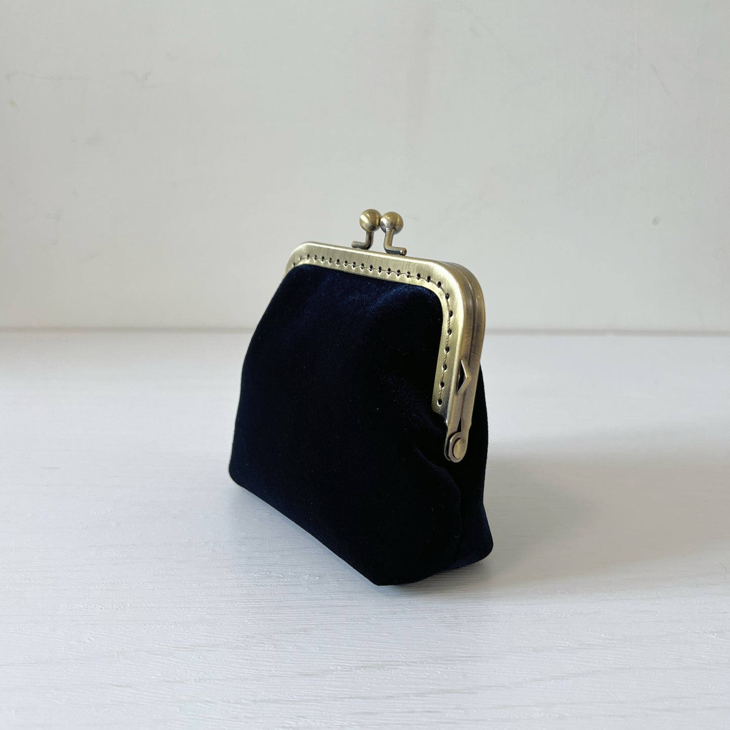 Deep Blue Flannel Velvet Card Purse - Handsewn Kiss Lock Purse