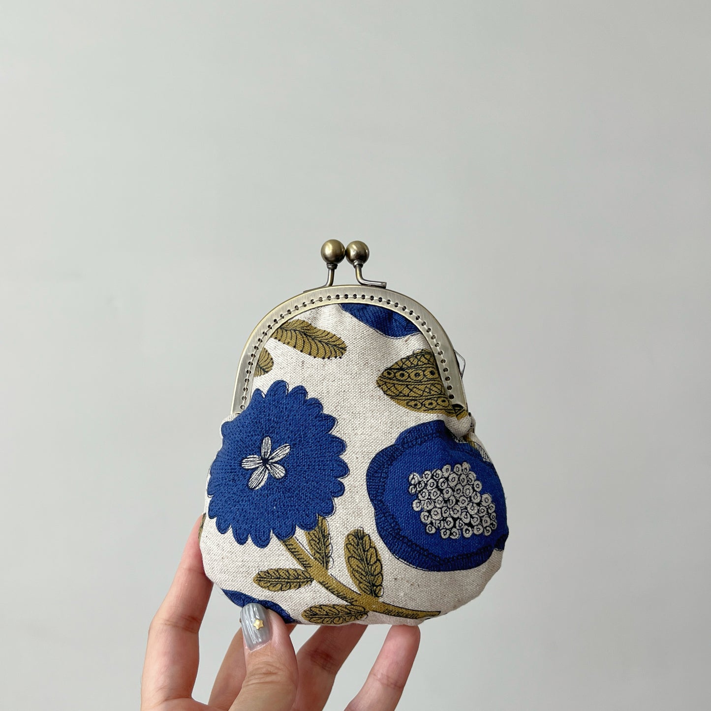 Blue Abstract Floral - Handmade Fabric Kiss Lock Purse