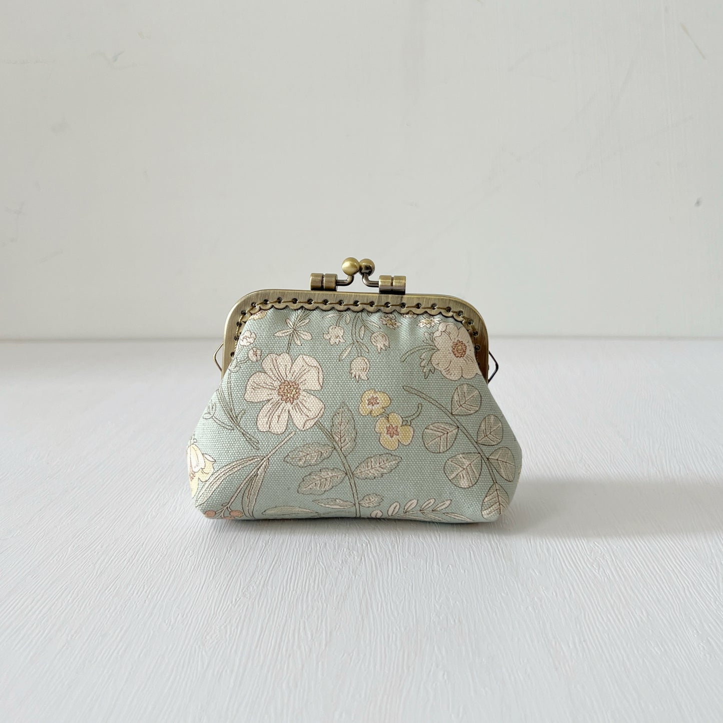 Soft Green Vintage Garden - Handmade Fabric Kiss Lock Purse