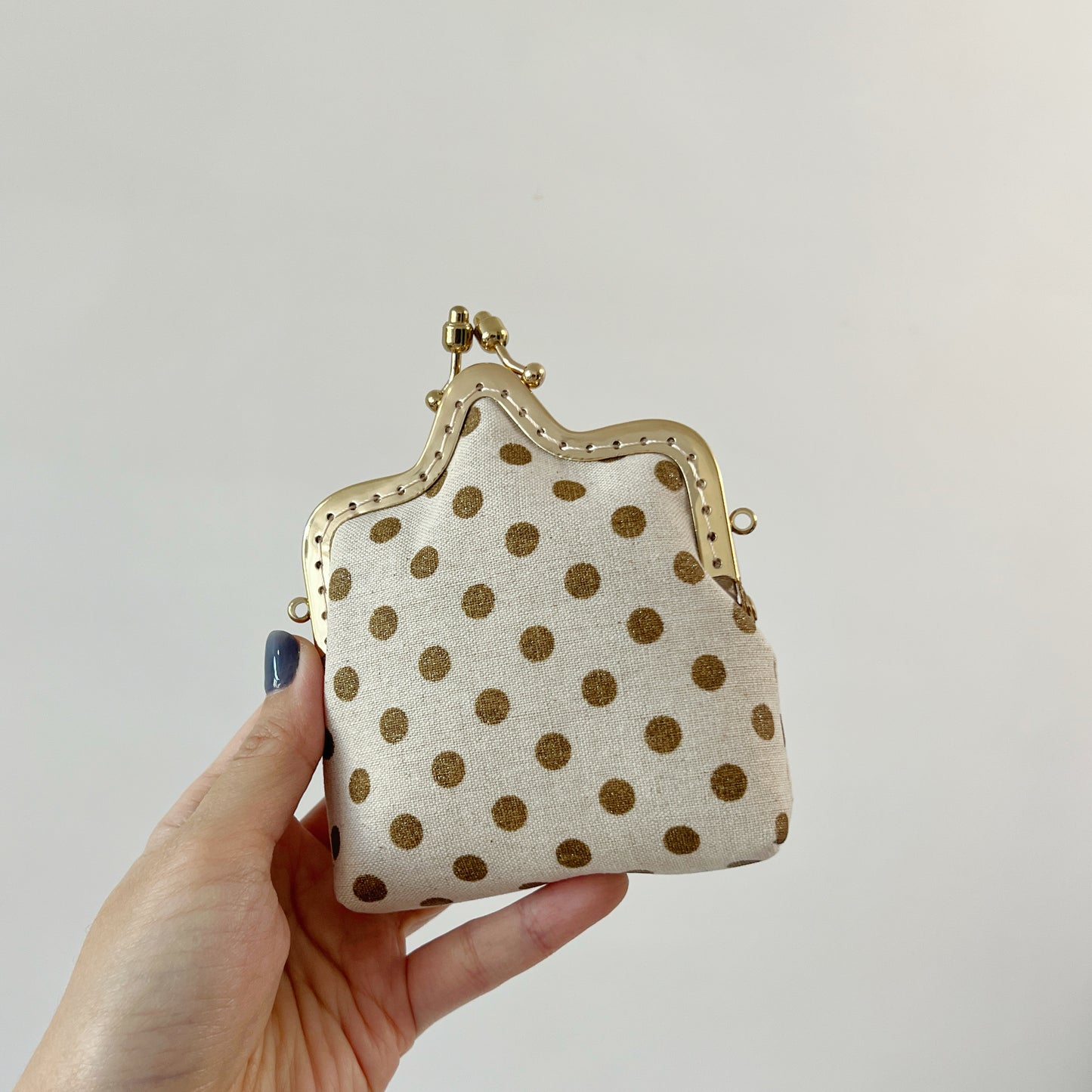 Gold Polka Dots - Handmade Kiss Lock Crossbody Small Purse