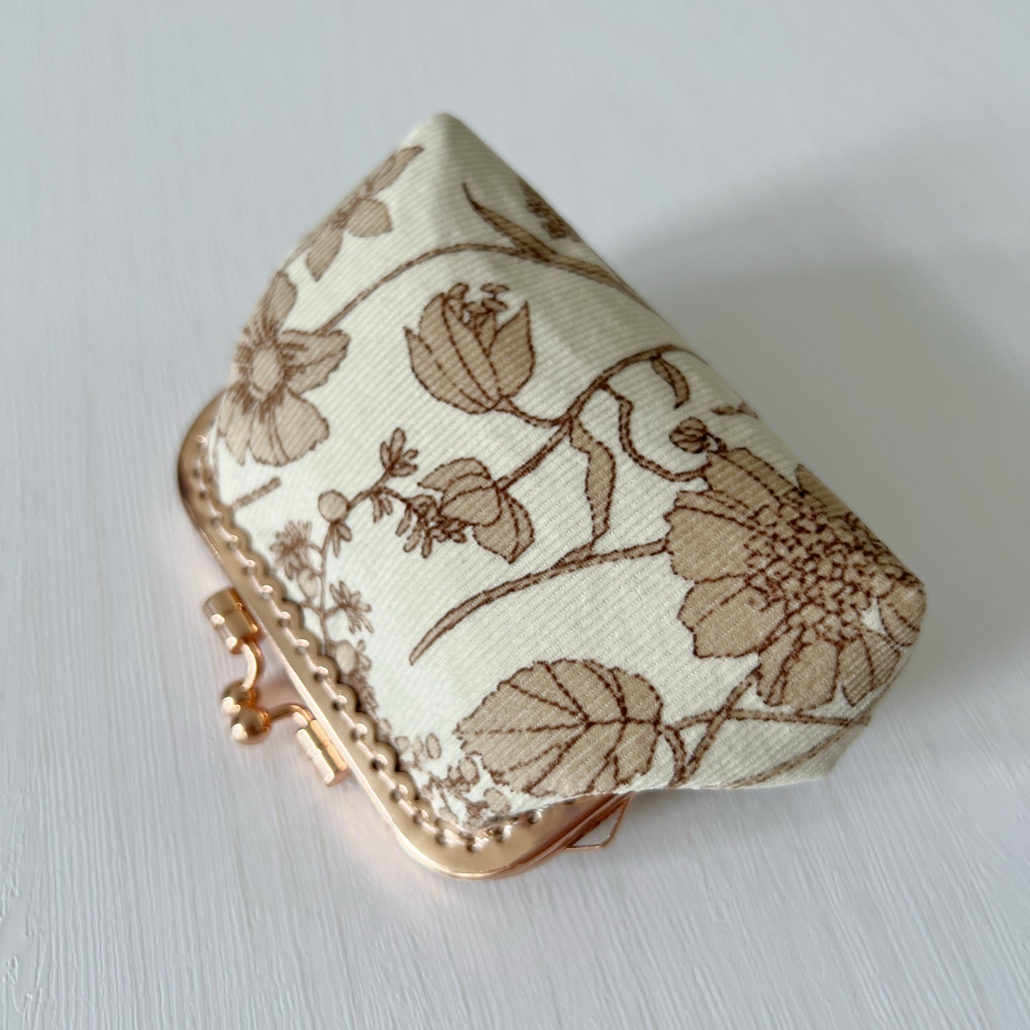 Khaki Floral - Handmade Fabric Kiss Lock Purse