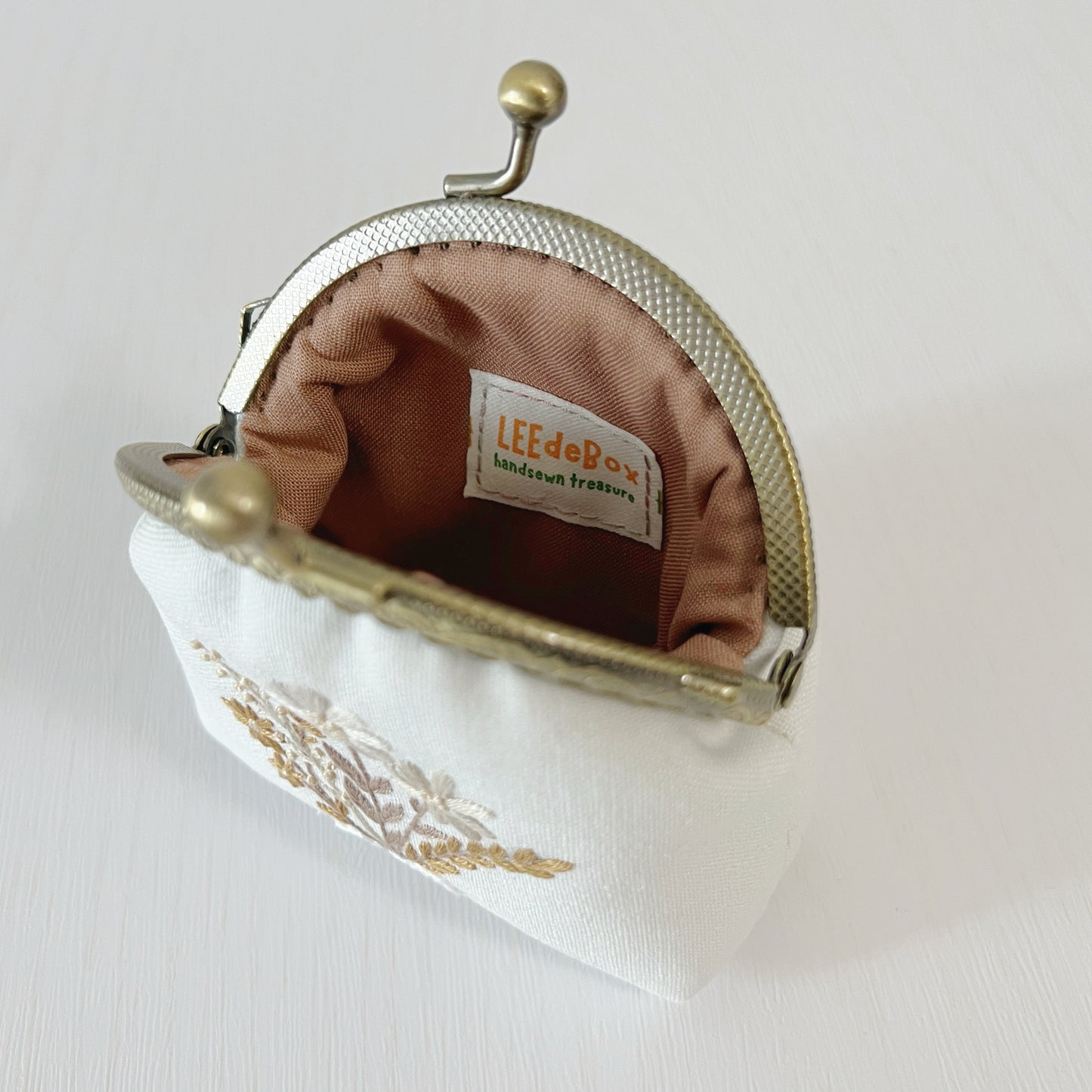 Handsewn Round Kiss Lock Coin Purse - Floral Butterfly Embroidery