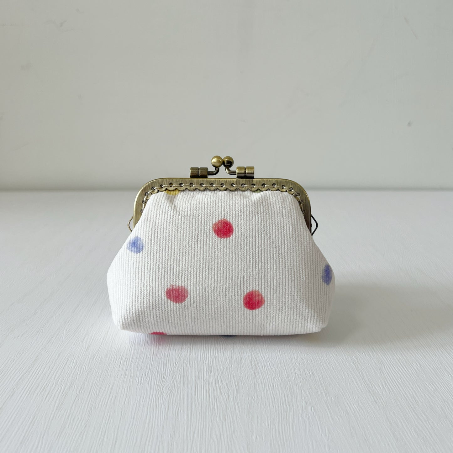Pastel Rainbow Polka Dots - Handmade Corduroy Fabric Kiss Lock Purse