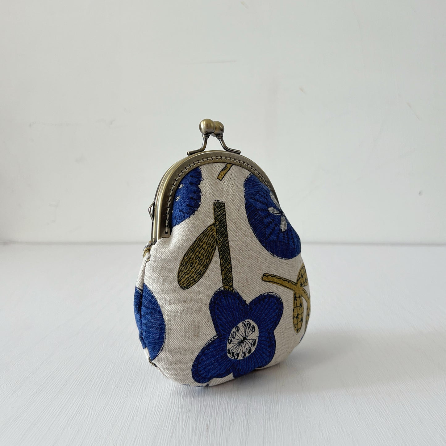 Blue Abstract Floral - Handmade Fabric Kiss Lock Purse
