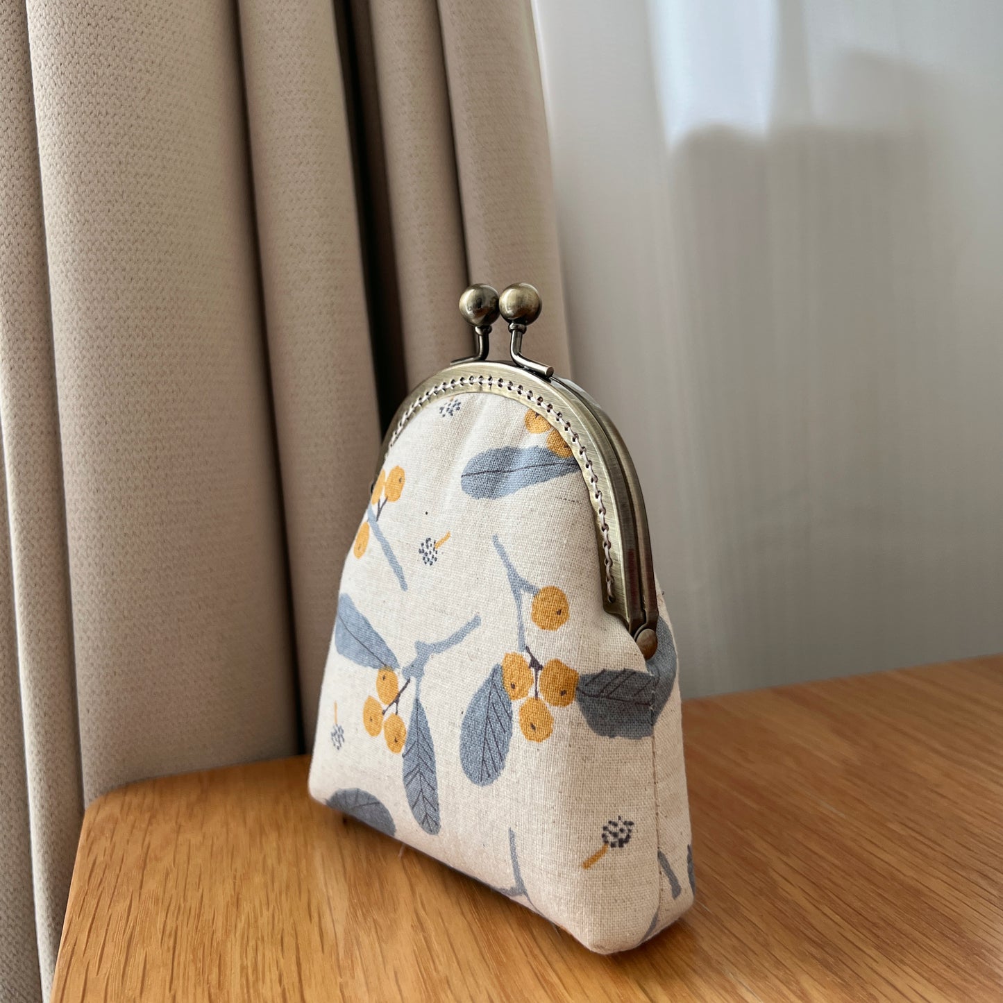 Vintage Yellow Berries - Handmade Fabric Kiss Lock Purse
