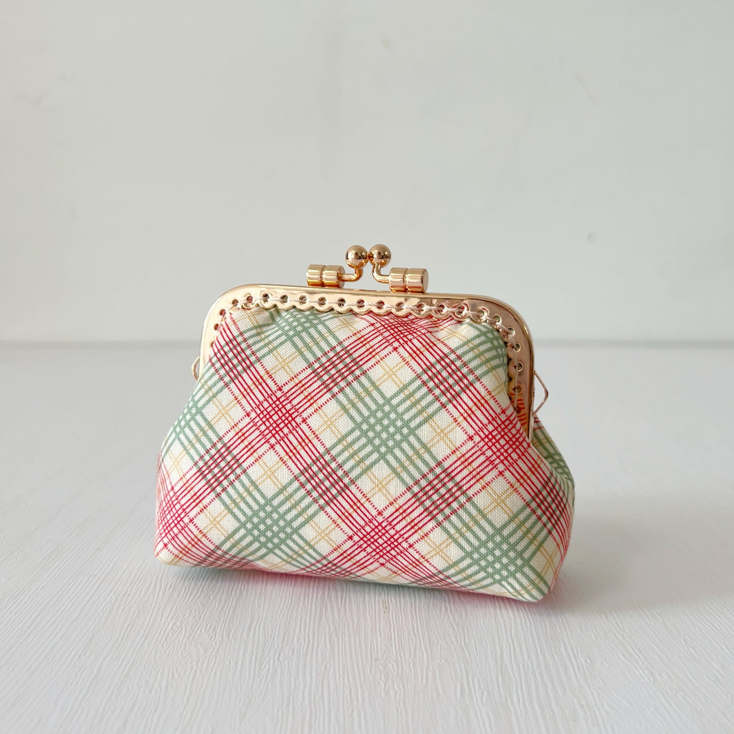 Red Green Tartan - Handmade Kiss Lock Coin Purse