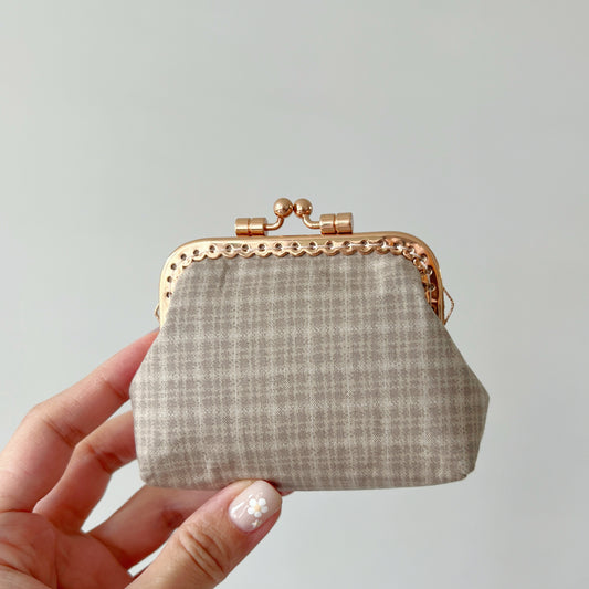Beige Tartan - Handmade Fabric Kiss Lock Purse