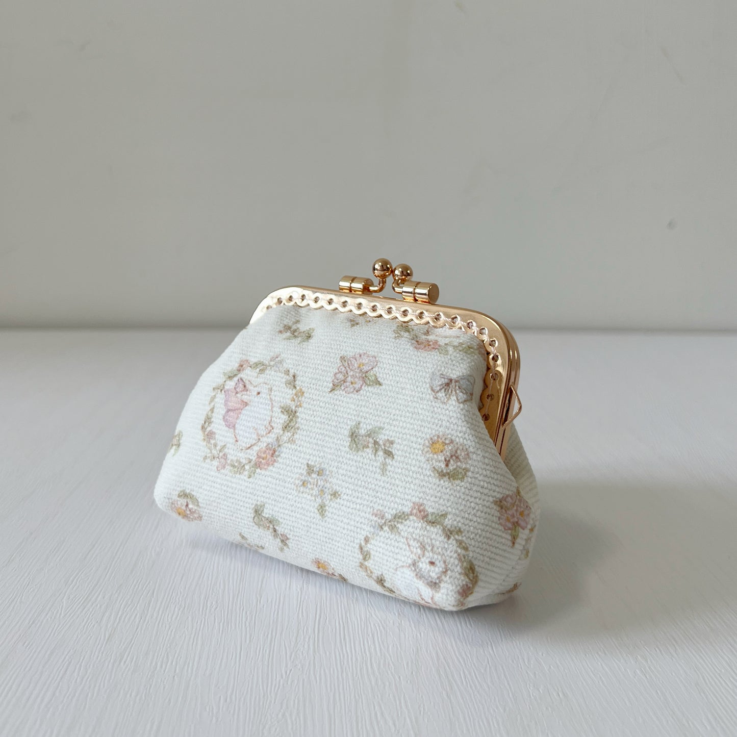 Vintage Garden Bunny - Handmade Corduroy Fabric Kiss Lock Purse
