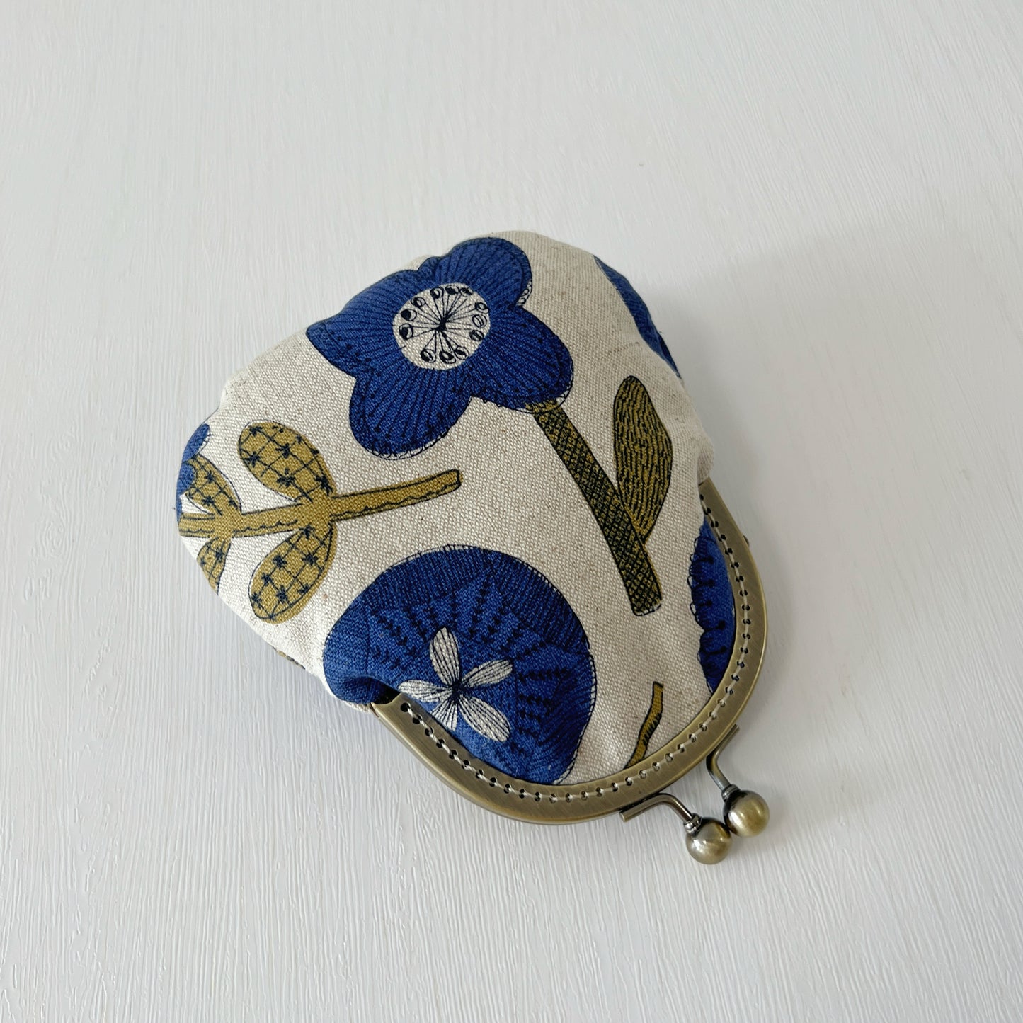 Blue Abstract Floral - Handmade Fabric Kiss Lock Purse