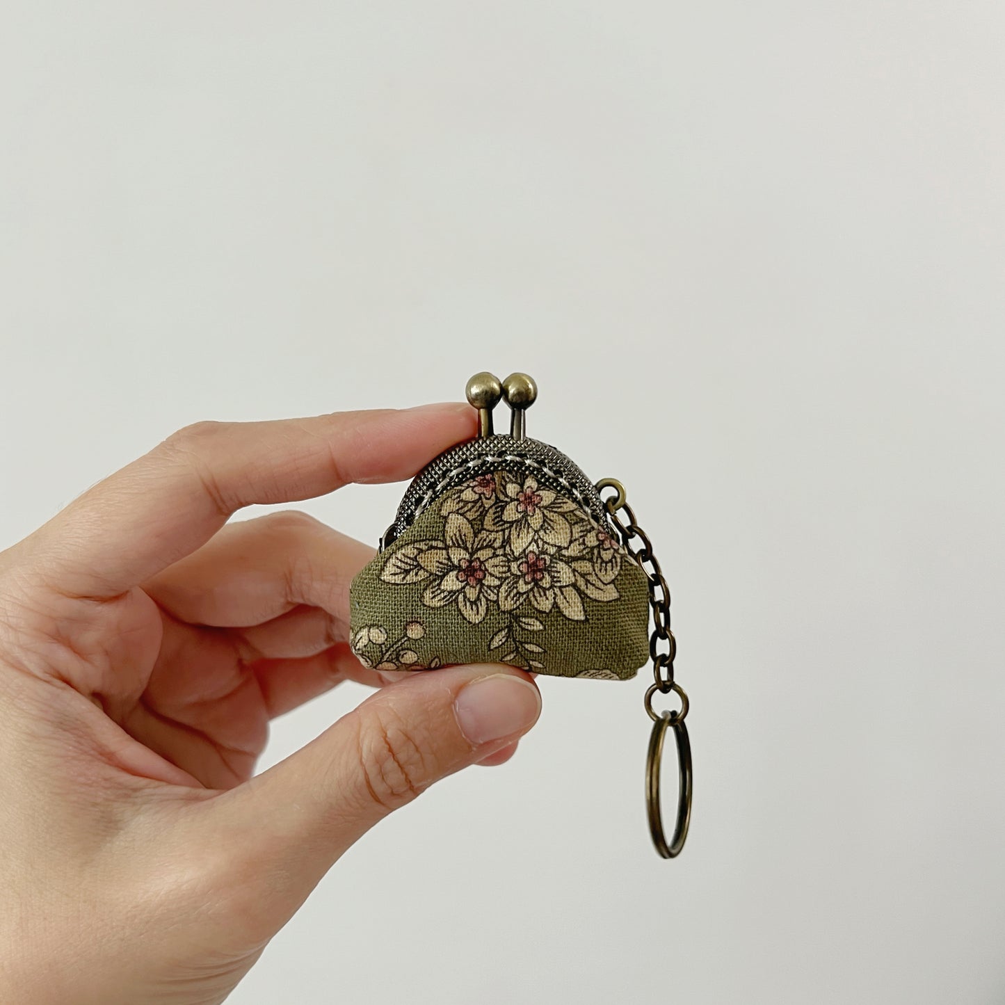 Green Old Garden - Handsewn Half Round Tiny Kiss Lock Purse Keychain