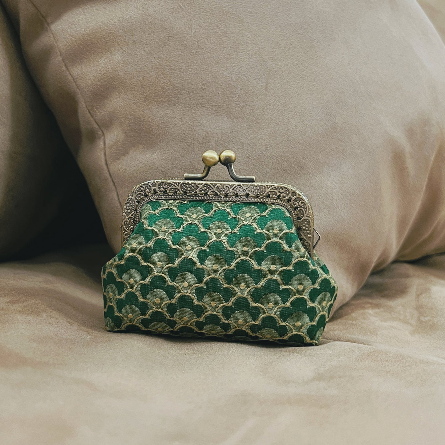 Green Dragon Scales - Handmade Fabric Kiss Lock Coin Purse