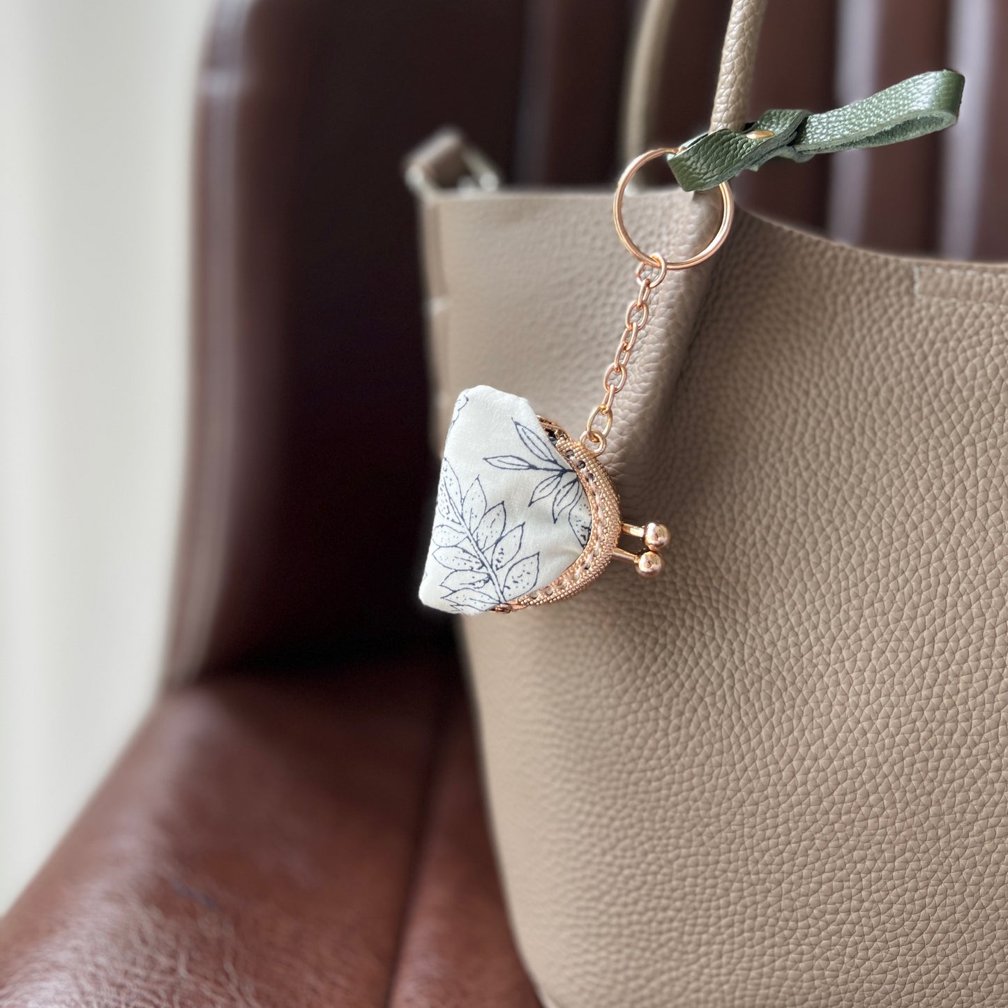 White Forest - Handmade Mini Tiny Fabric Kiss Lock Purse Keychain
