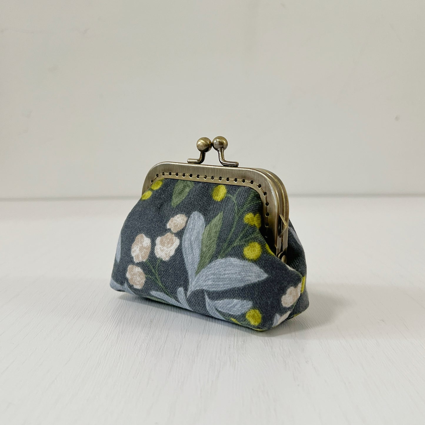 Blue Garden Berries Floral - Handmade Kiss Lock Fabric Purse