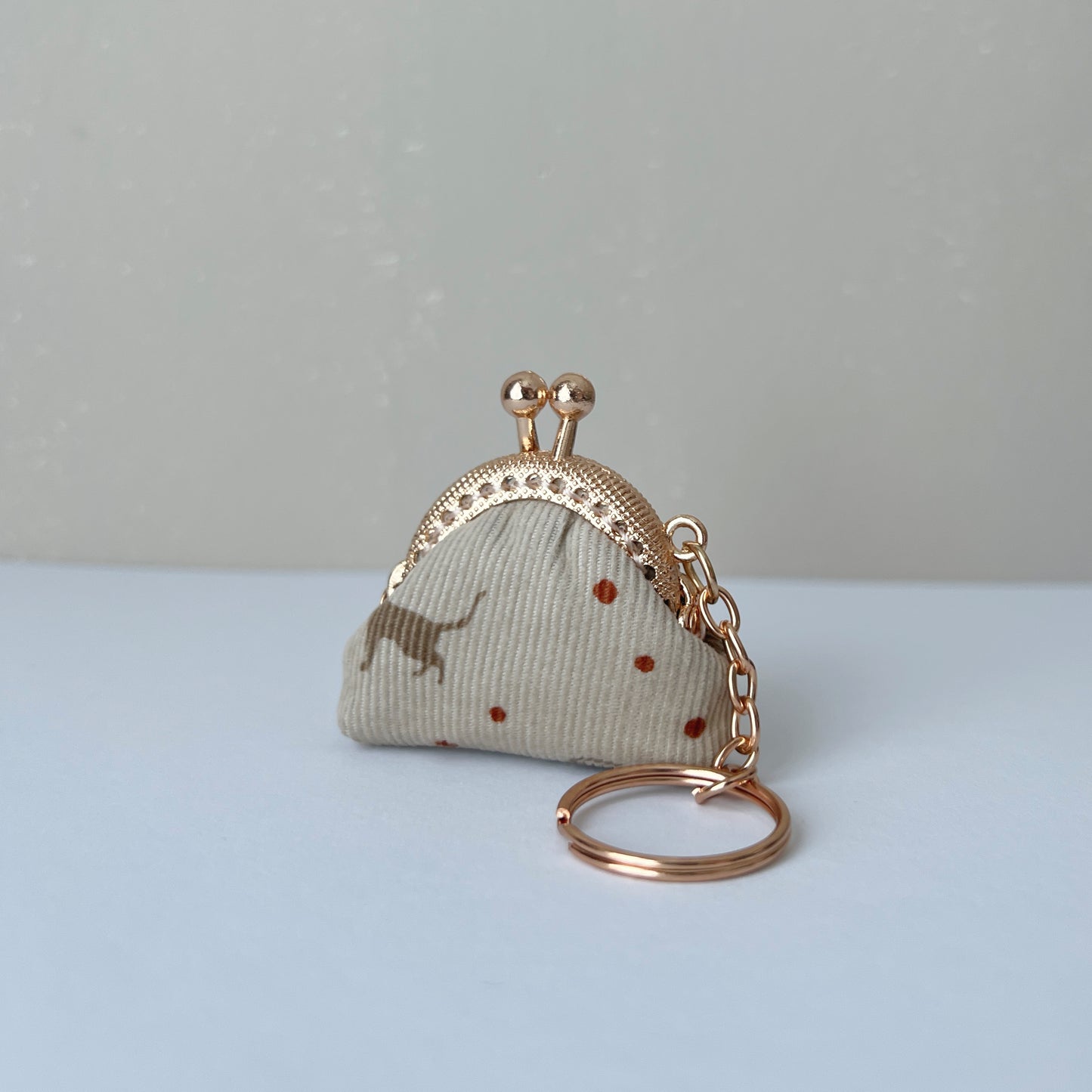 Beige Blue Cats Corduroy - Handsewn Tiny Kiss Lock Purse Keychain